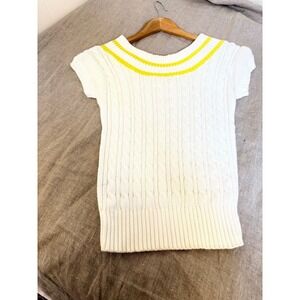 Vintage Andrew St. John Cotton Sweater Yellow Stripe Short Sleeve Cable Knit Siz